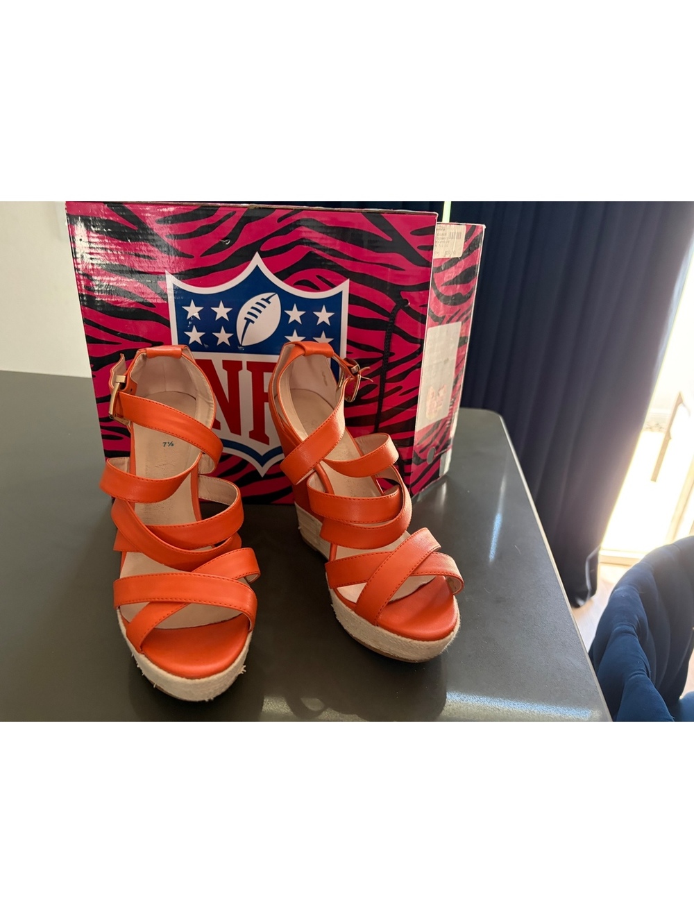 Denver Broncos Orange Colored Wedge Espadrille Sandals Size 7.5 - Picture 5 of 8